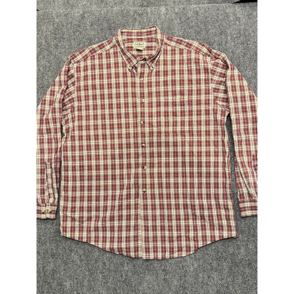L.L. Bean Men's XL Plaid Button Down Flannel Shirt - Red Tan - 0DUD3 100% Cotton